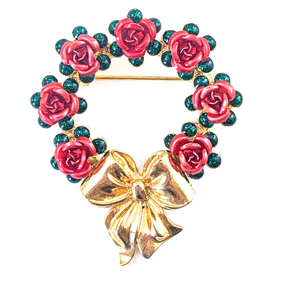 AVON Rose Wreath Pin / Brooch - Wear for the Holidays or All Year Round! - Picture 1 of 5